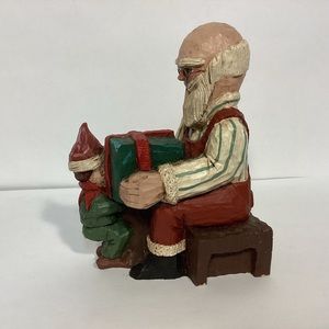 Vintage 1989 Zimmerman collectible Santa with elf, signed. Made in Germany